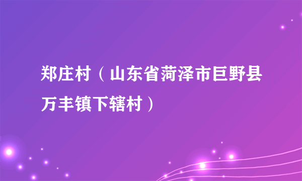 郑庄村（山东省菏泽市巨野县万丰镇下辖村）