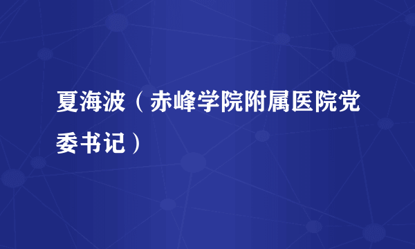 夏海波（赤峰学院附属医院党委书记）