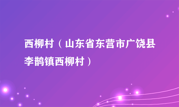 西柳村（山东省东营市广饶县李鹊镇西柳村）