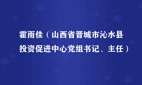 霍雨佳（山西省晋城市沁水县投资促进中心党组书记、主任）