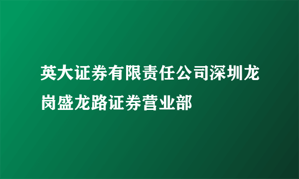 英大证券有限责任公司深圳龙岗盛龙路证券营业部