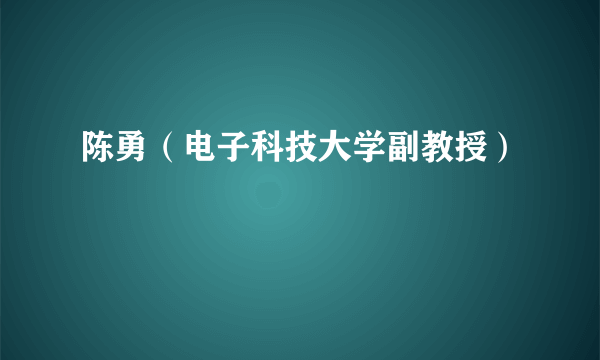 陈勇（电子科技大学副教授）