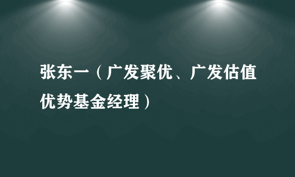 张东一（广发聚优、广发估值优势基金经理）