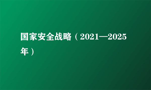 国家安全战略（2021—2025年）