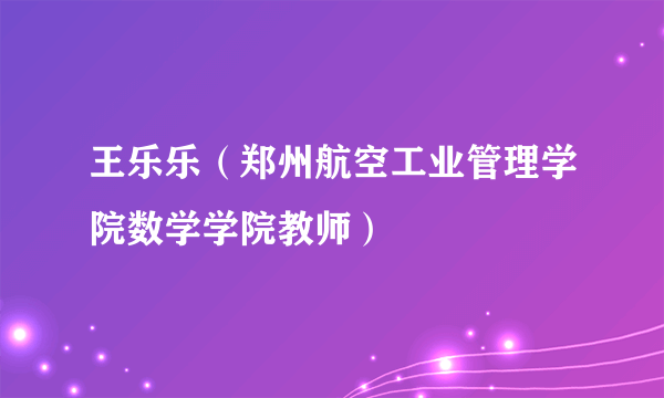 王乐乐（郑州航空工业管理学院数学学院教师）