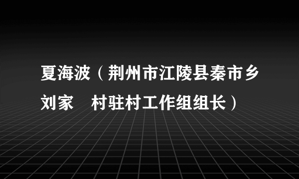 夏海波（荆州市江陵县秦市乡刘家剅村驻村工作组组长）