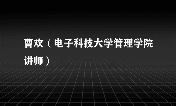 曹欢（电子科技大学管理学院讲师）