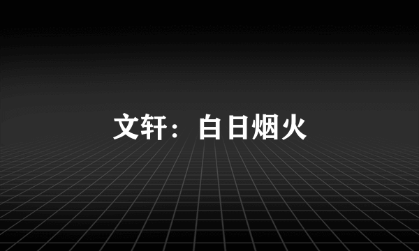 文轩：白日烟火