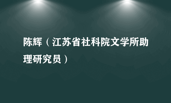 陈辉（江苏省社科院文学所助理研究员）