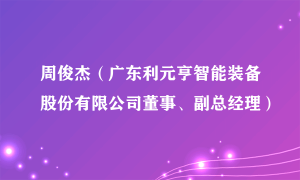 周俊杰（广东利元亨智能装备股份有限公司董事、副总经理）