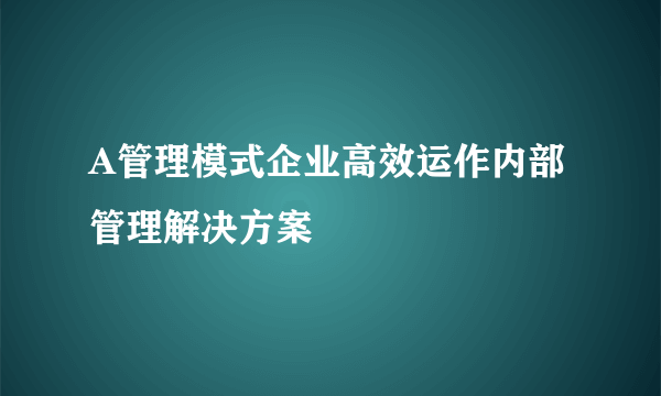 A管理模式企业高效运作内部管理解决方案