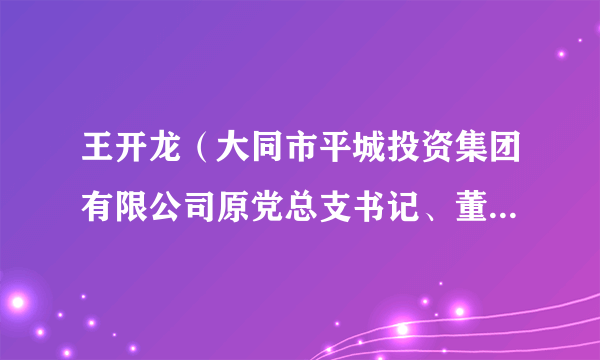 王开龙(大同市平城投资集团有限公司原党总支书记、董事长、总经理)