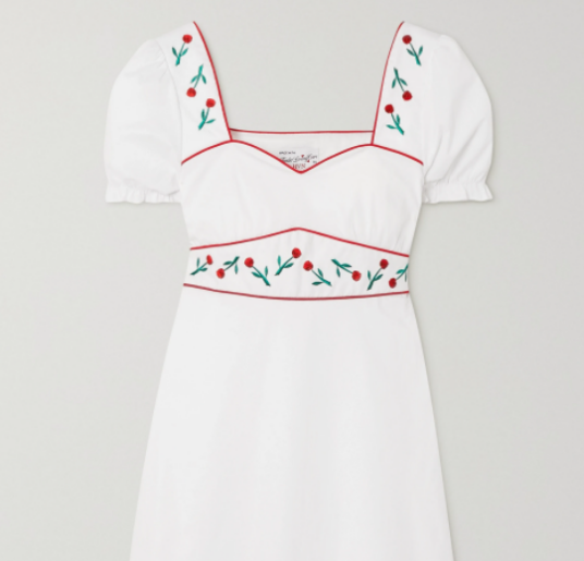 Zoey刺绣棉质混纺府绸中长连衣裙