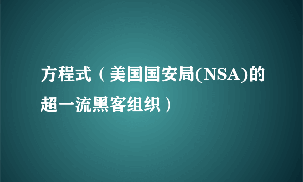 方程式（美国国安局(NSA)的超一流黑客组织）