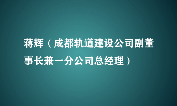 蒋辉（成都轨道建设公司副董事长兼一分公司总经理）