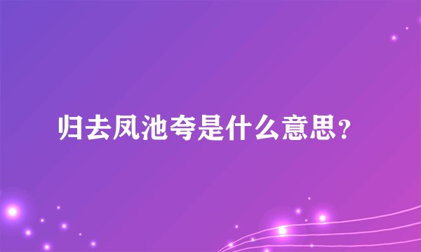 归去凤池夸是什么意思？
